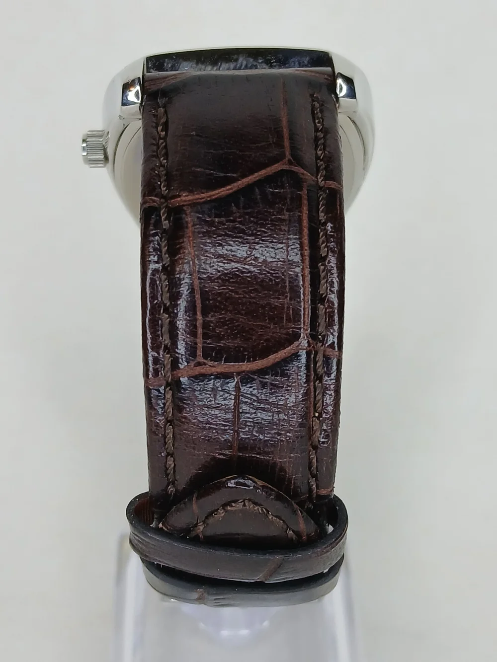 ​GUESS Steel Watch G12550G Tonneau Case Brown Dial Orig Brown Leather Strap